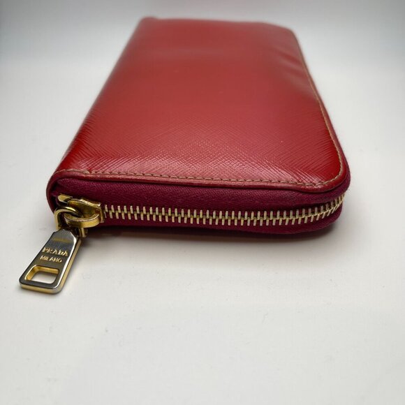 Prada Fuoco Red Saffiano Leather Zip Long Wallet - Preowned - Picture 4 of 15